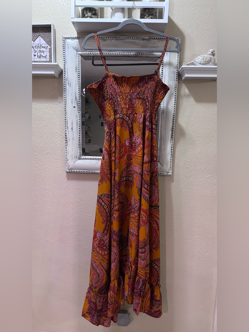 Earthbound Trading Co Boho Smocked Maxi Dress Paisley Sz M
